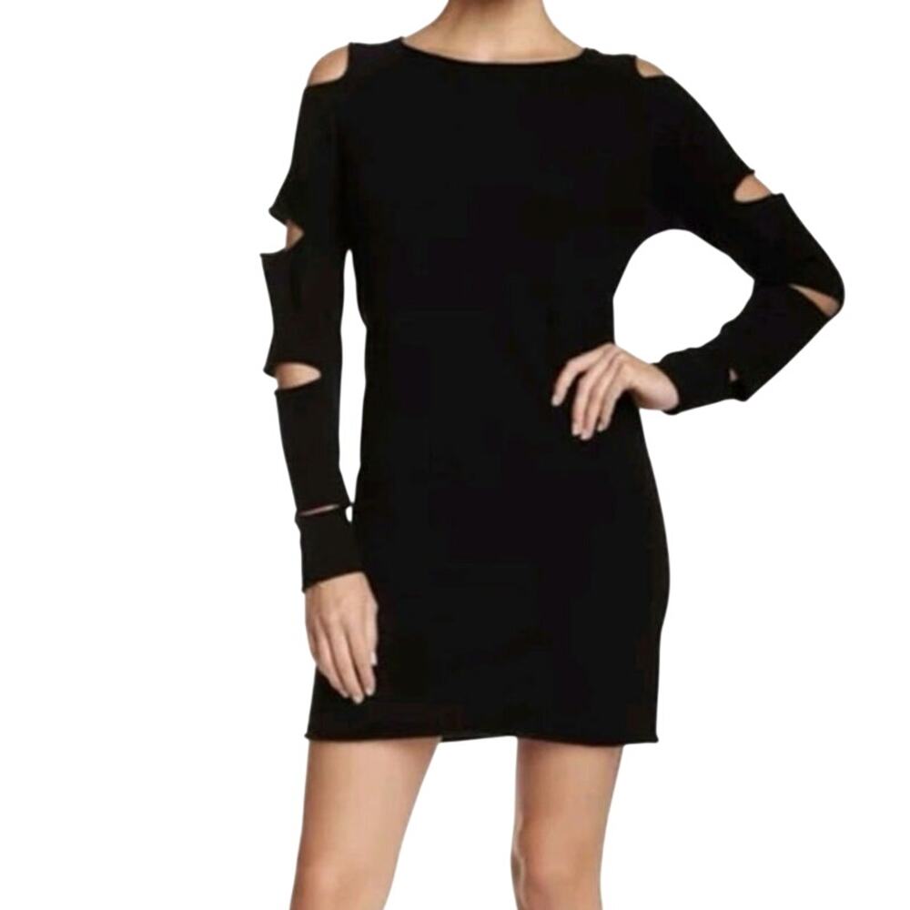 Skull Cashmere Black Cut Out Long Sleeve Mini Shift Sweater Dress Minimalist
